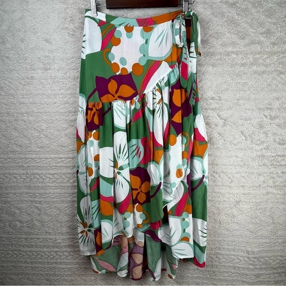 Rachel Ray Floral Wrap Skirt Medium High Low Bold Fall Colors - Picture 13 of 14